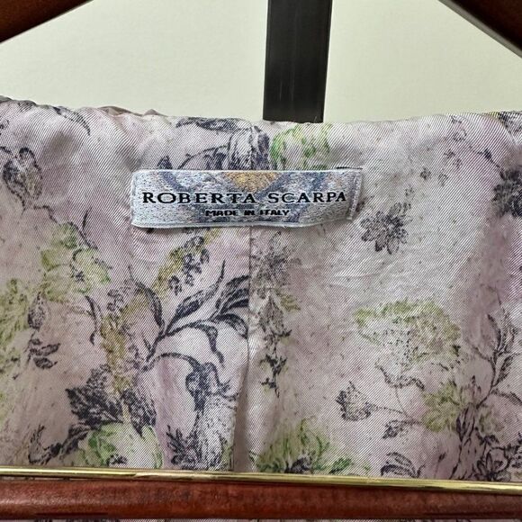 Roberta Scarpa Lightweight Zip Front Ruffle Trim Belted Jacket Size 10 - Picture 3 of 6